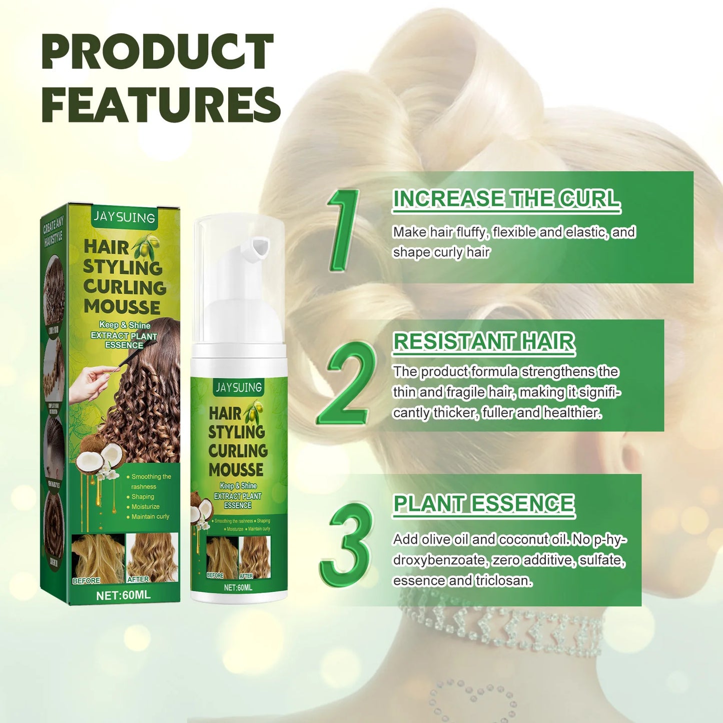 60ml Hair Sculpting Mousse Professional Curly Hair Styling Cream