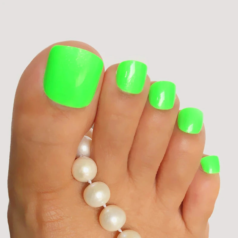 24ct/strip Foot Acrylic green Pearl Artificial Toenails and Finger nails