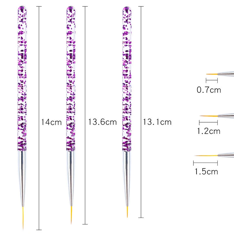 3pcs/Set Acrylic French Stripe Nail Art Line Painting Pen