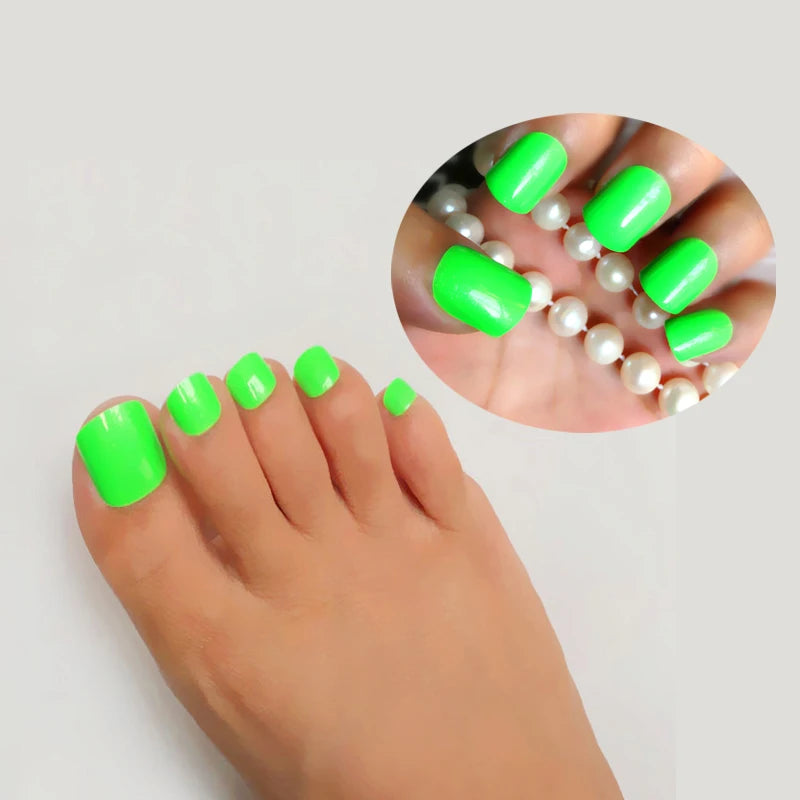 24ct/strip Foot Acrylic green Pearl Artificial Toenails and Finger nails