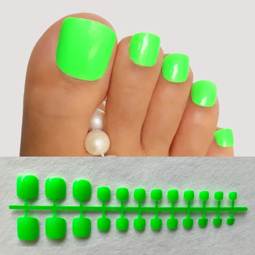 24ct/strip Foot Acrylic green Pearl Artificial Toenails and Finger nails
