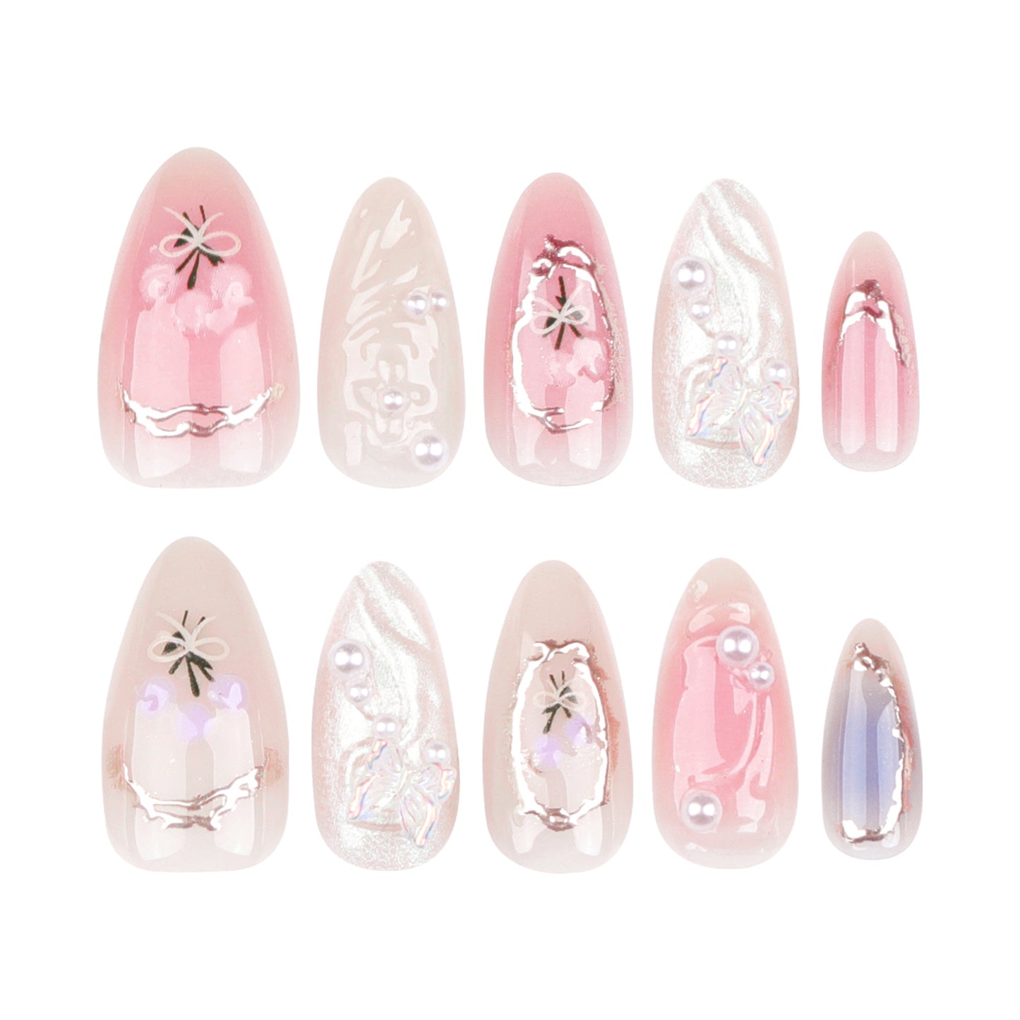 Butterfly Ballet with French Design Wearable False Nails