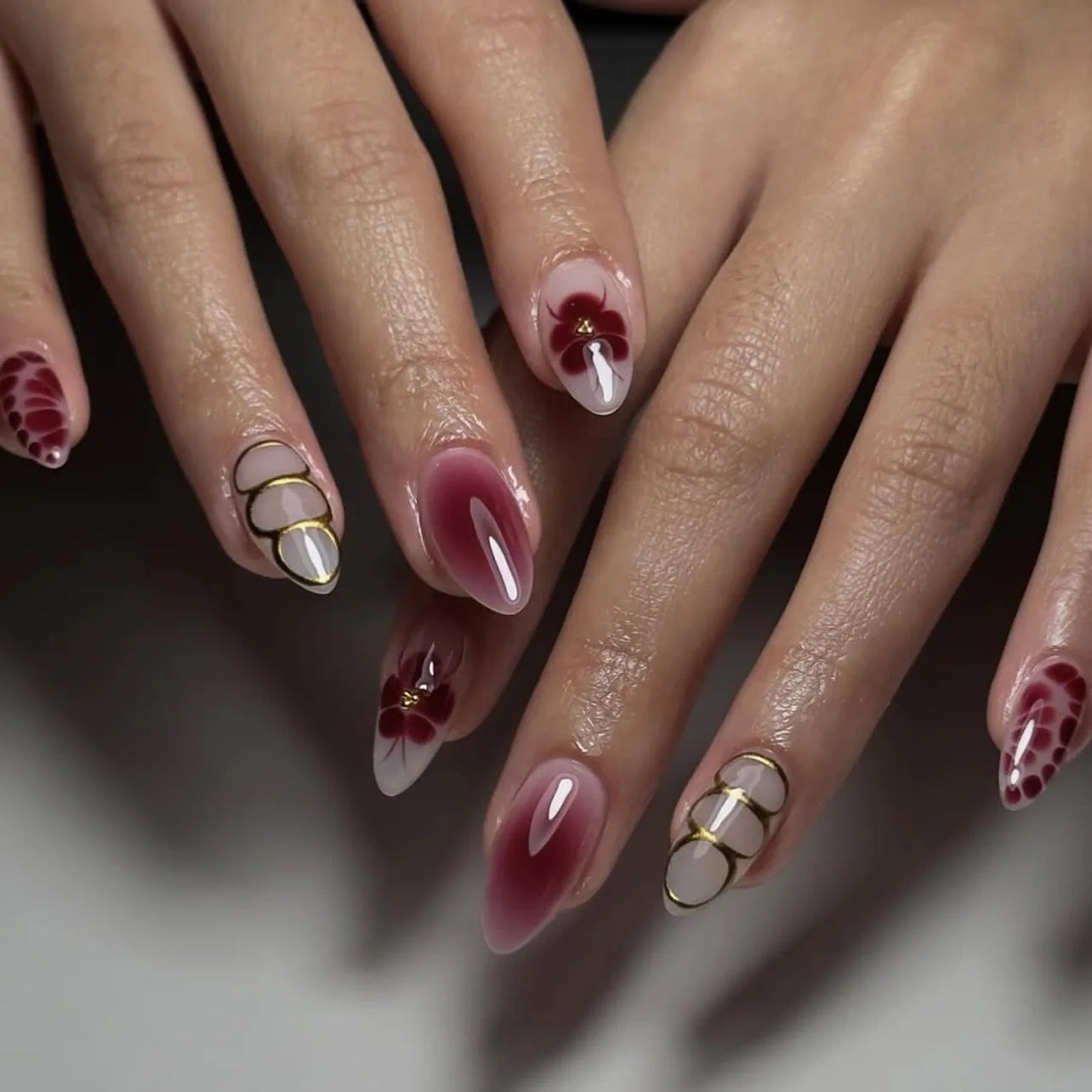 24Pcs Press on Nails, Silver Bow with Diamond with Glue Almond Nail Set