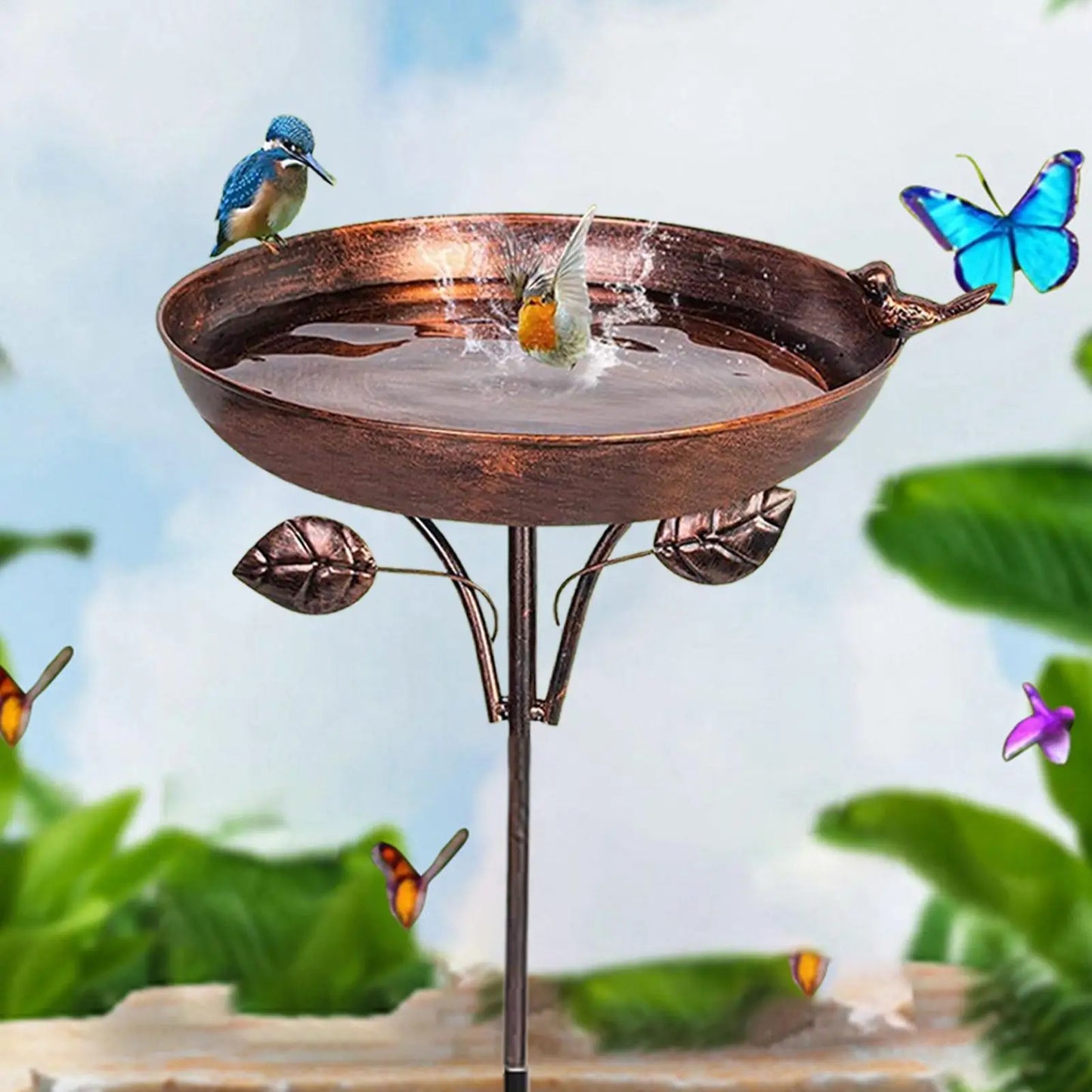 Standing Bird Bath, Bird Bath for Outdoor Garden Metal Bird Basin