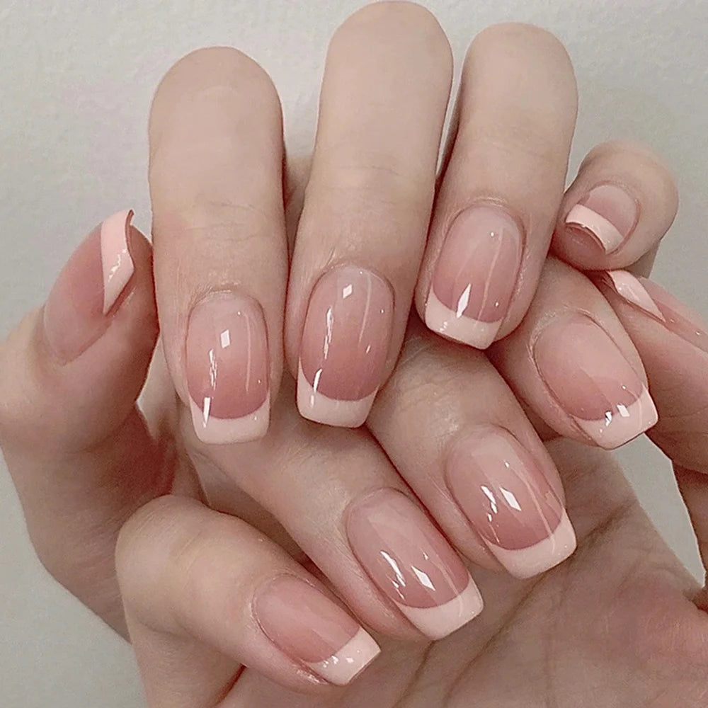 Nude White French False Nails