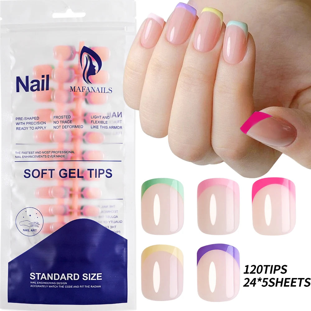 240/120Pcs Colorful French Short Square False Nails