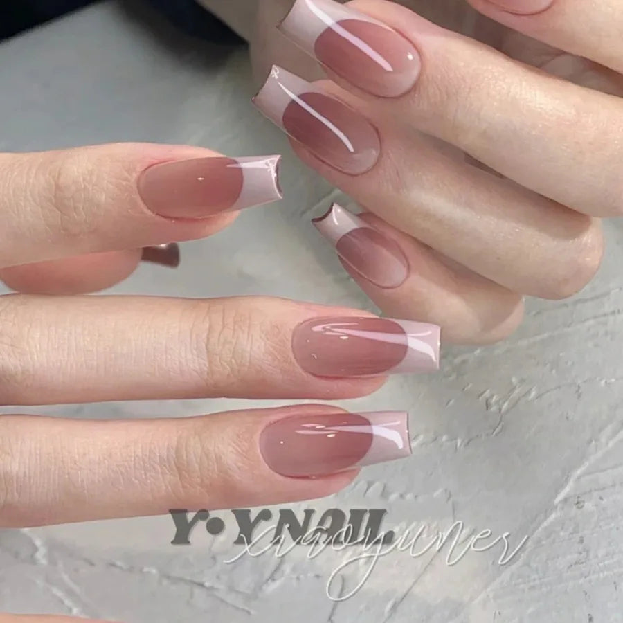 Nude White French False Nails