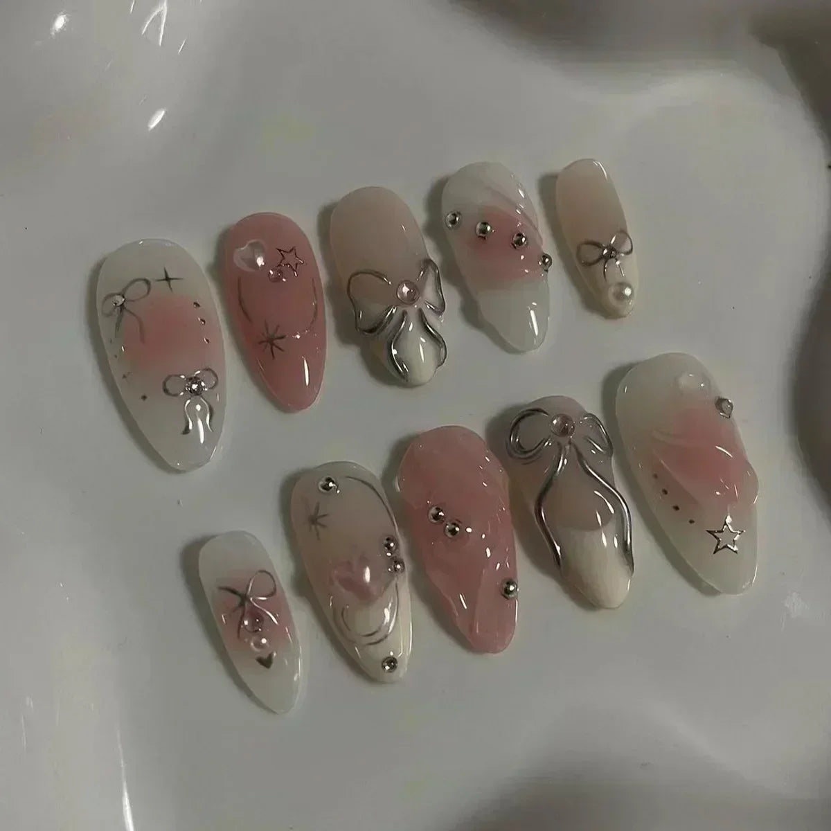 Butterfly Ballet with French Design Wearable False Nails