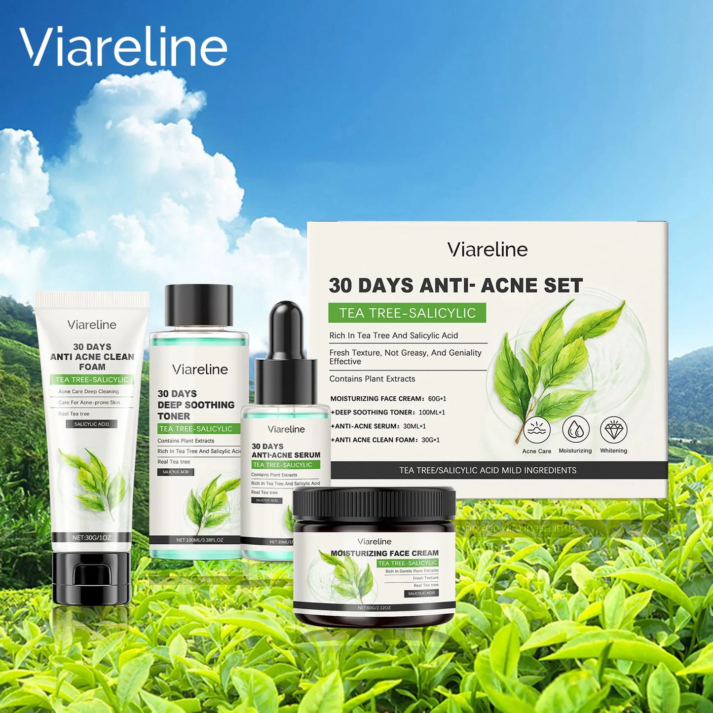 Salicylic Face Care Set Cleansing Pores Cleanser Moisturizing Toner Oil