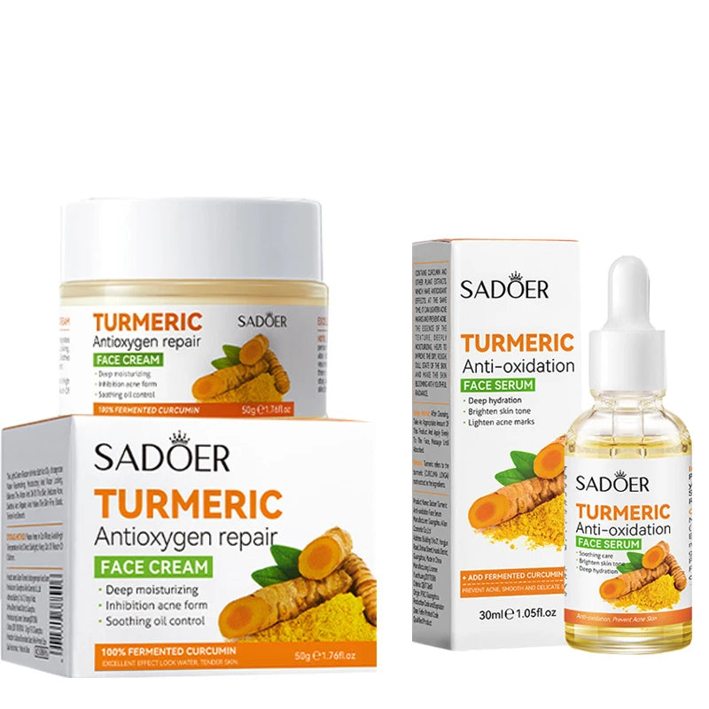 Natural Handmade Turmeric Soap Face Cream Serum Skin Care Set