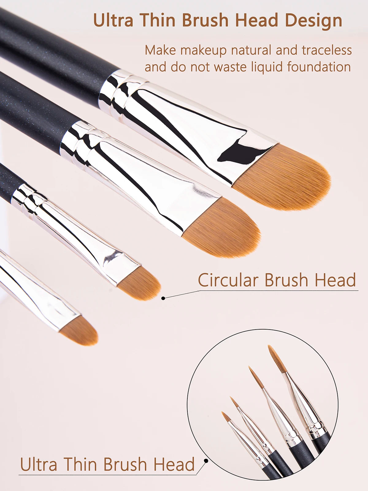 4 Types Sizes Upgraded Ultra-thin Foundation Concealer Makeup Brush