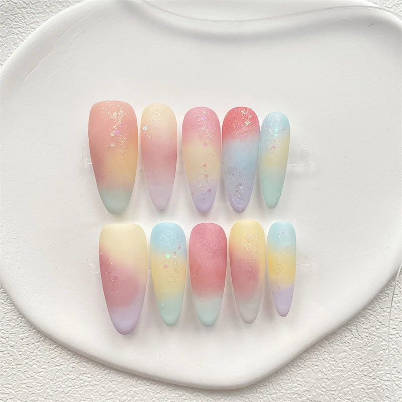 Long Almond Colourful Handmade Press On Nails