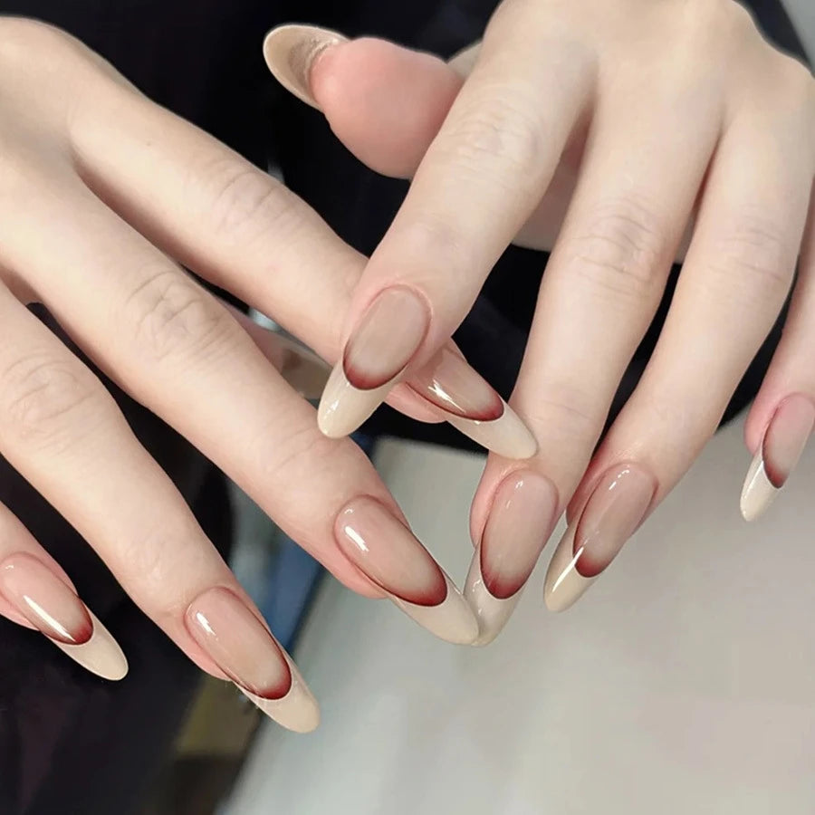 Nude White French False Nails