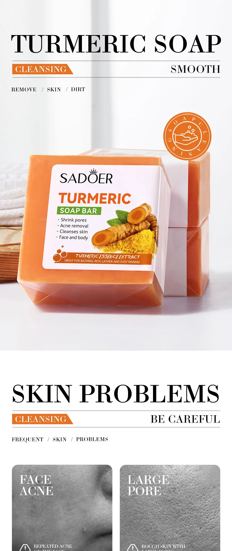 Natural Handmade Turmeric Soap Face Cream Serum Skin Care Set