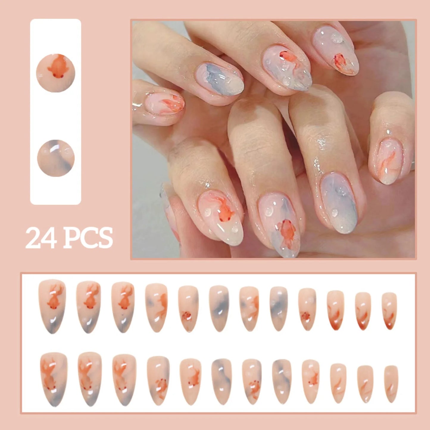24pcs White Flower Press on Nail Tips