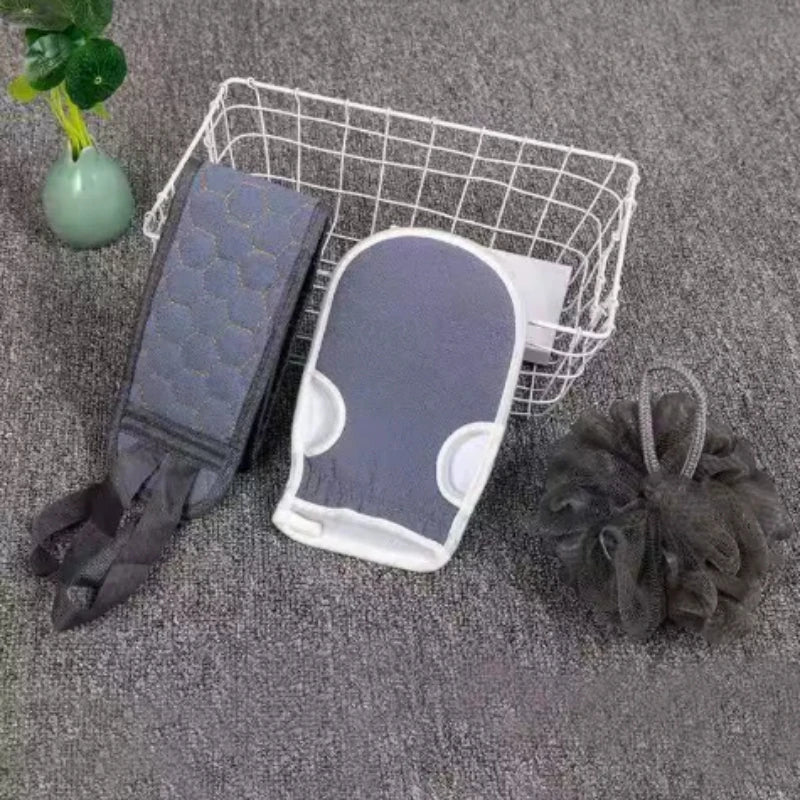 Bath towel shower three piece set, thickened mud cleaning bath ball combination set, pull back strip long back towel