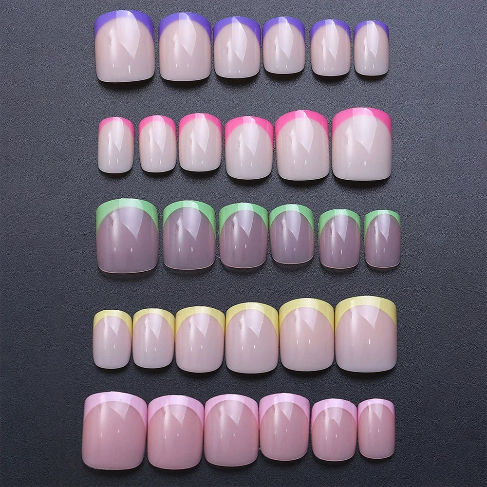 240/120Pcs Colorful French Short Square False Nails