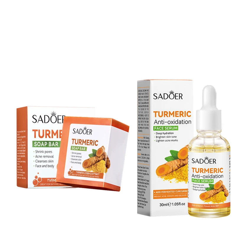 Natural Handmade Turmeric Soap Face Cream Serum Skin Care Set