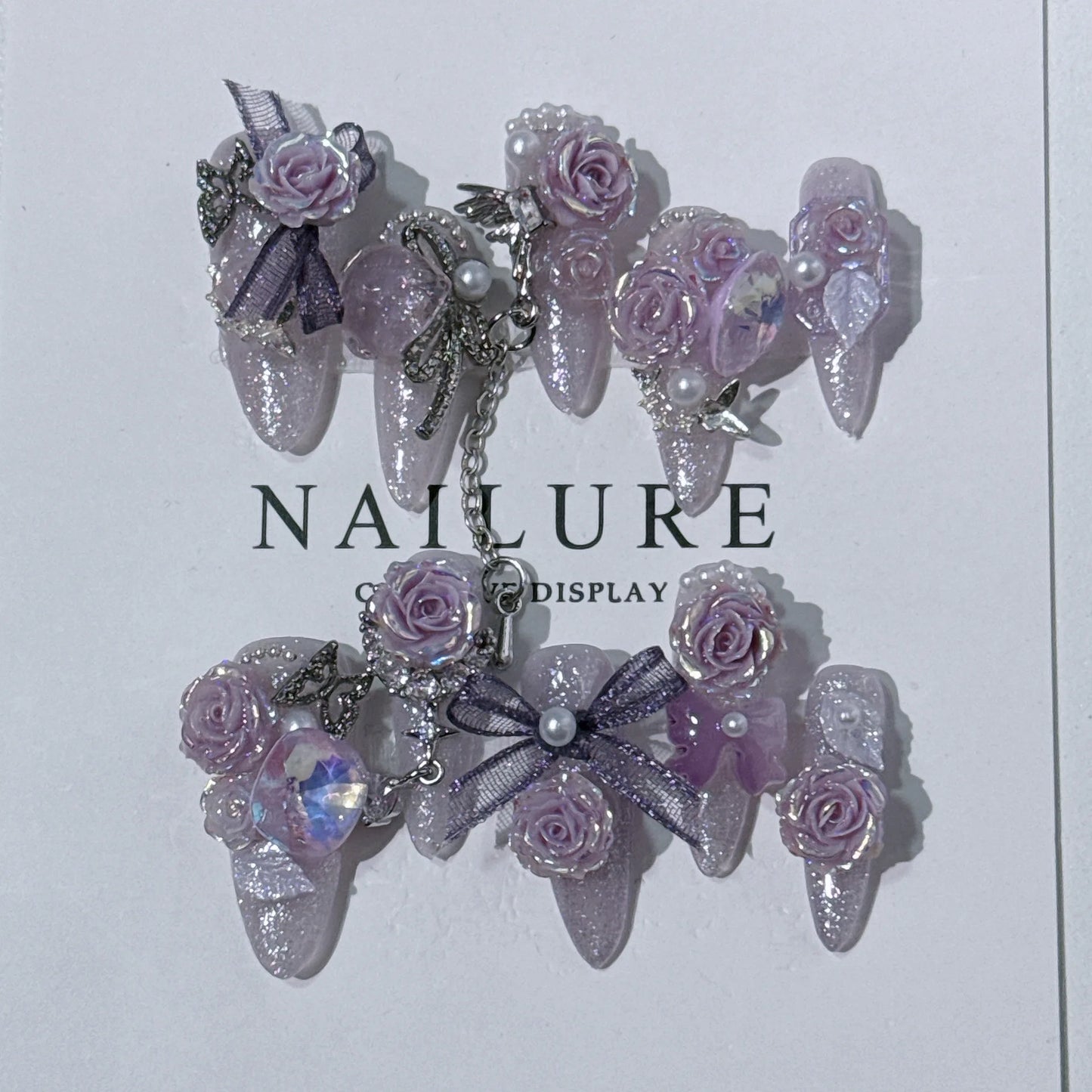 Purple Handmade 3D Flower Butterfly Designs press on Nails