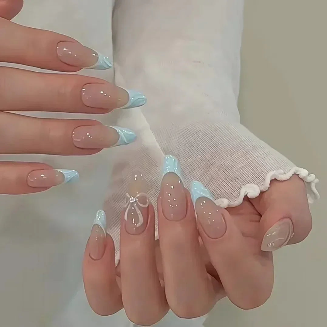 Butterfly Ballet with French Design Wearable False Nails