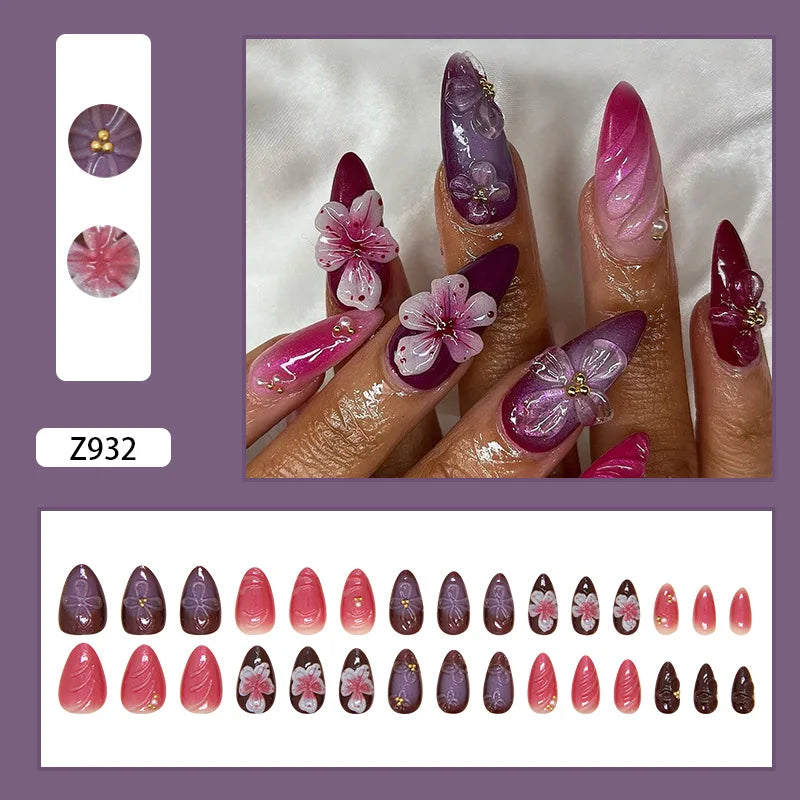 24pcs White Flower Press on Nail Tips