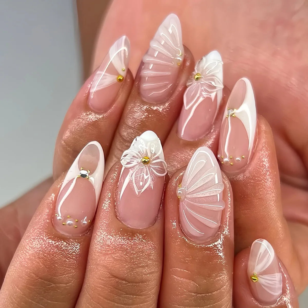 Butterfly Ballet with French Design Wearable False Nails