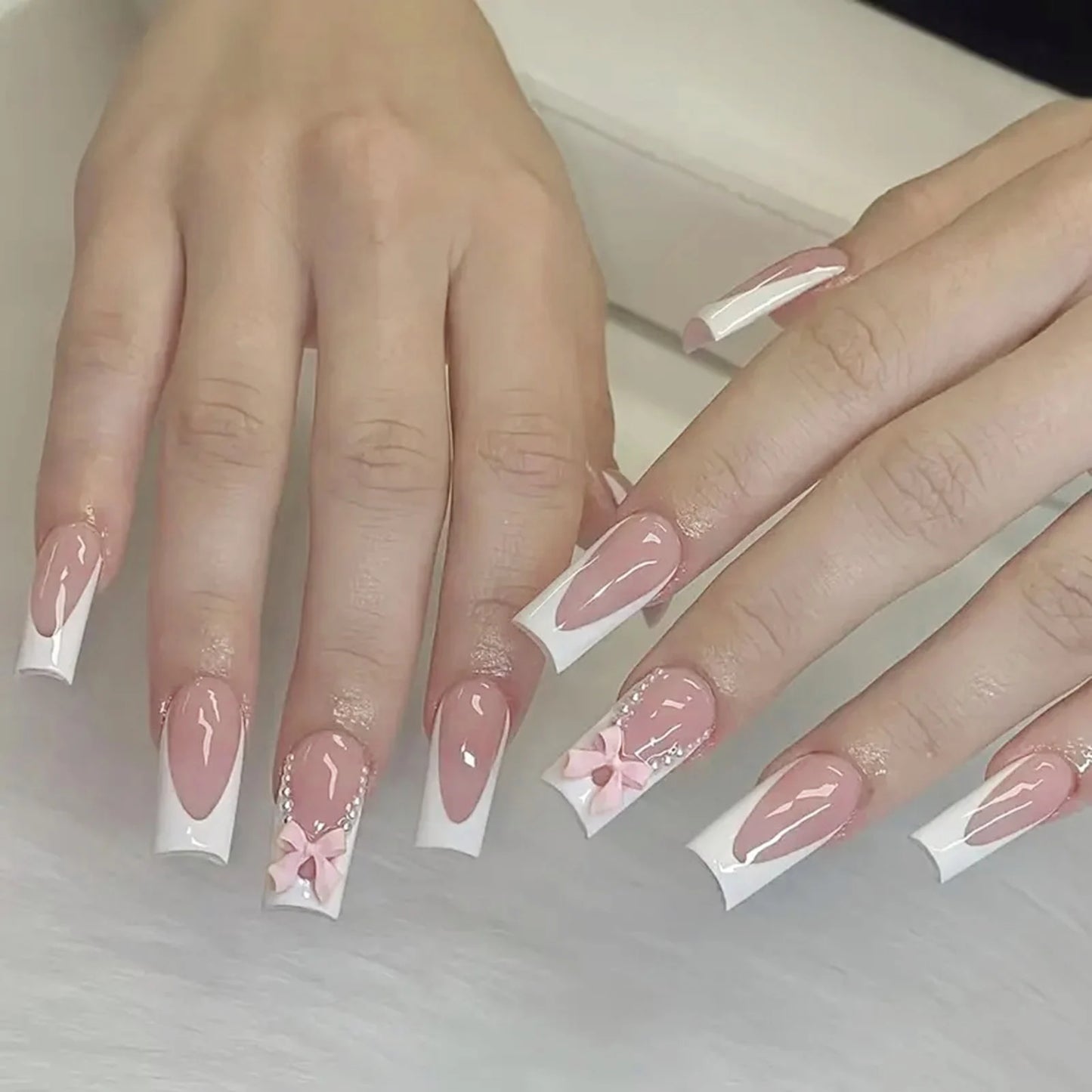 White French Press on Nails