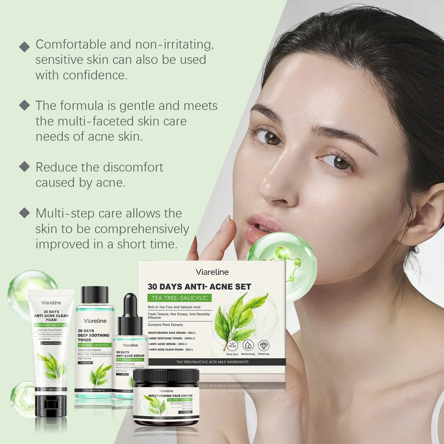 Salicylic Face Care Set Cleansing Pores Cleanser Moisturizing Toner Oil