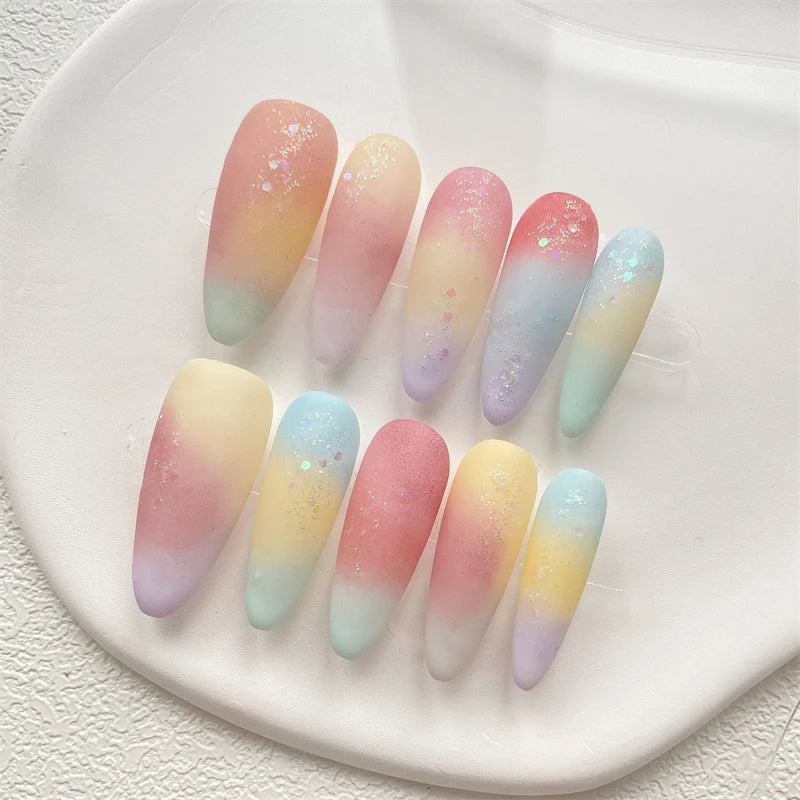 Long Almond Colourful Handmade Press On Nails