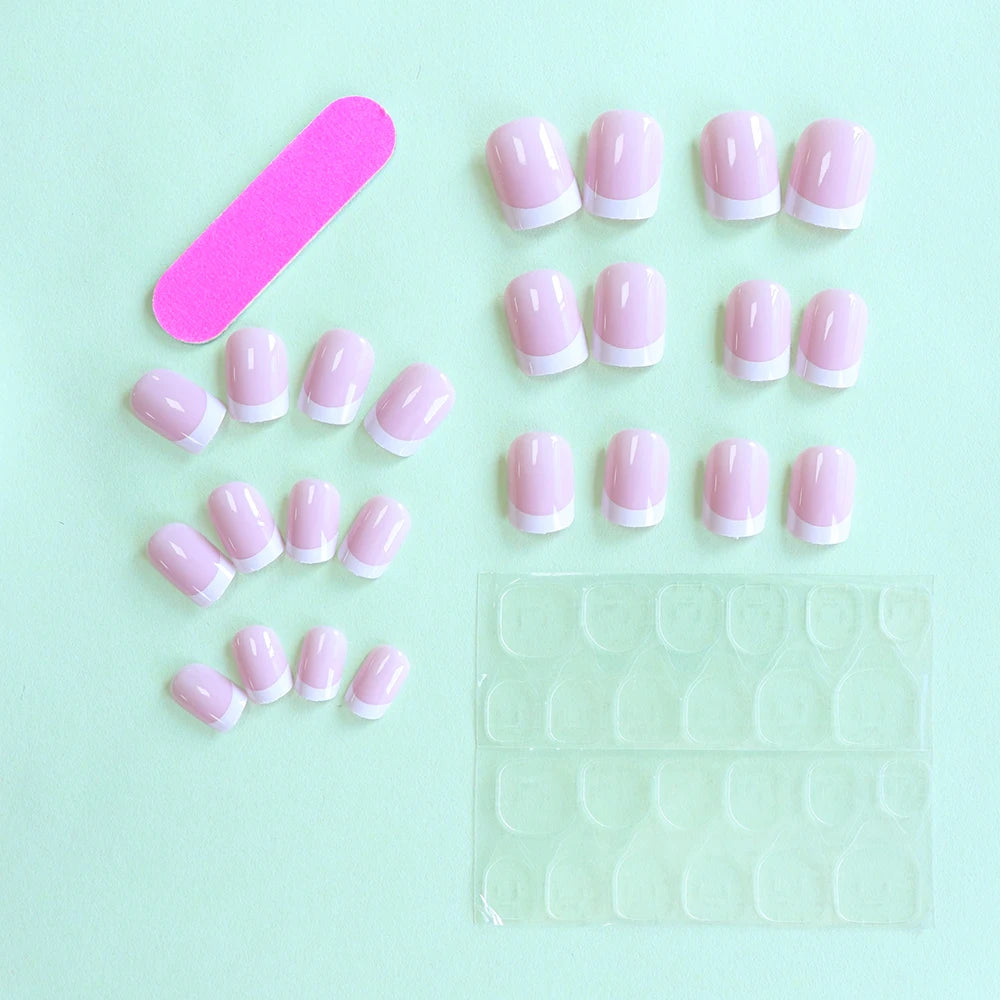 French Style Natural Nude White Tip Glossy Press On Nails