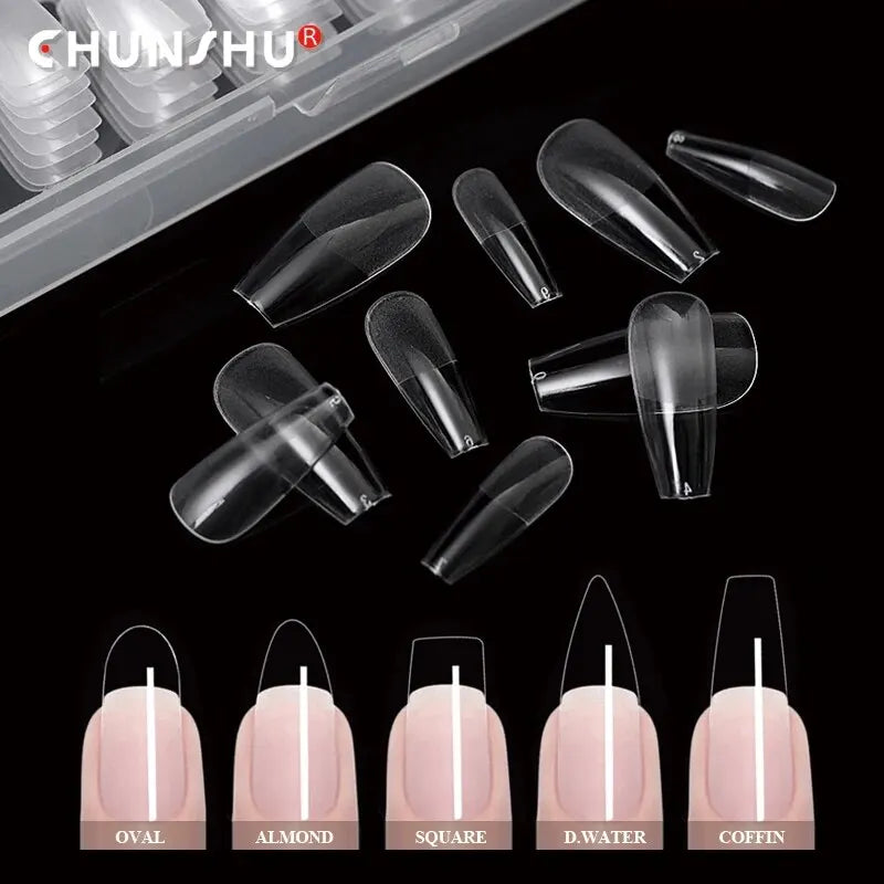 120Pcs Semi-Frosted Clear Coffin Press on Nails