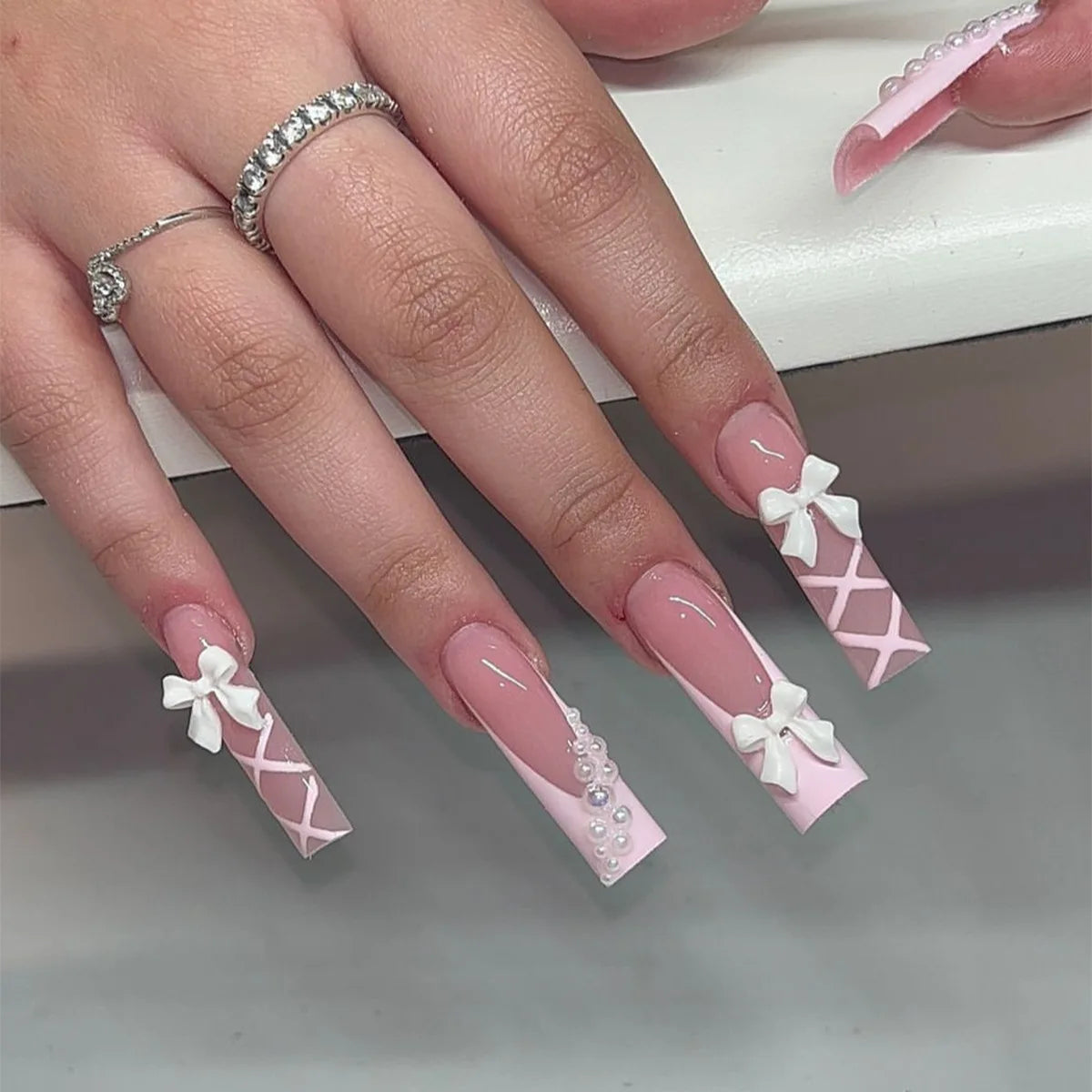 White French Press on Nails