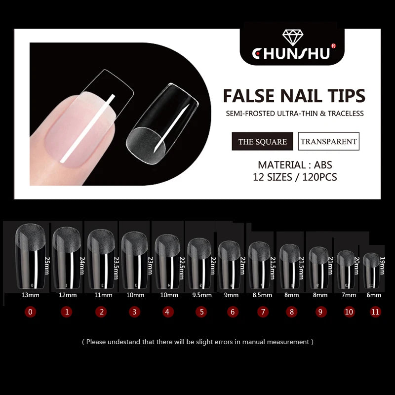 120Pcs Semi-Frosted Clear Coffin Press on Nails