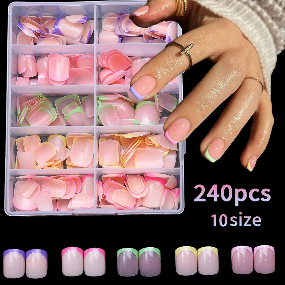 240/120Pcs Colorful French Short Square False Nails