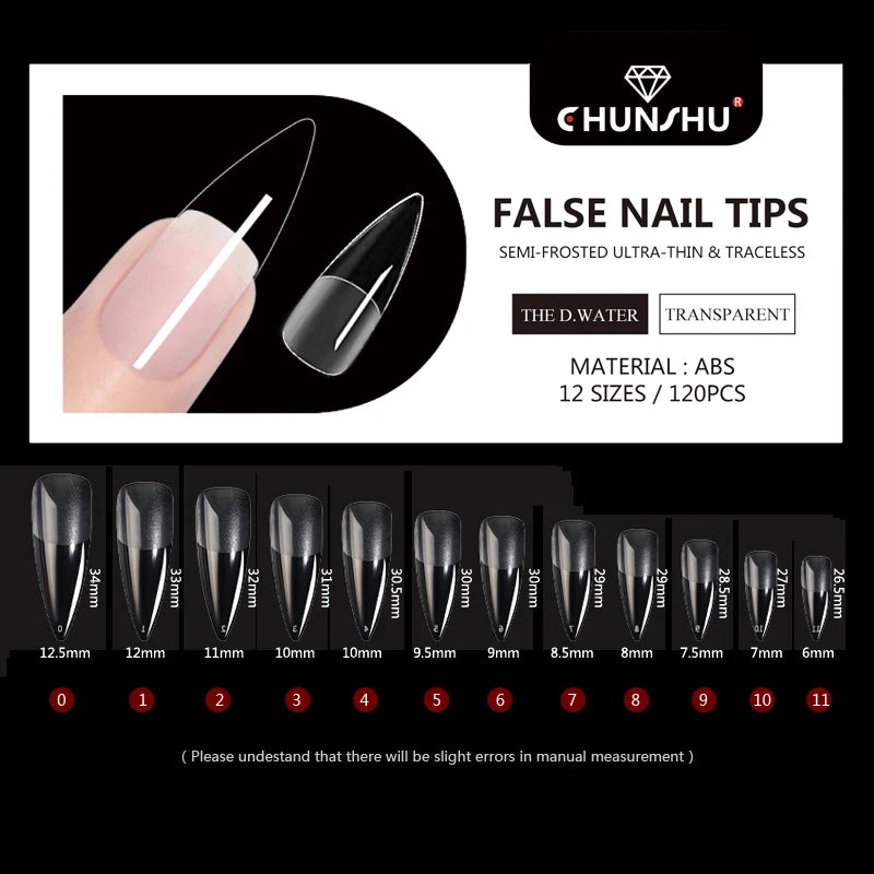 120Pcs Semi-Frosted Clear Coffin Press on Nails