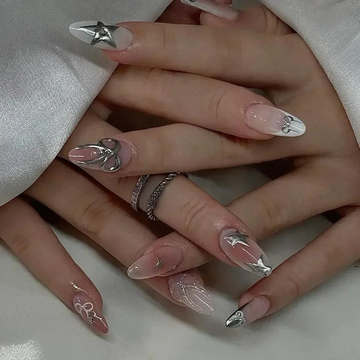 Butterfly Ballet with French Design Wearable False Nails