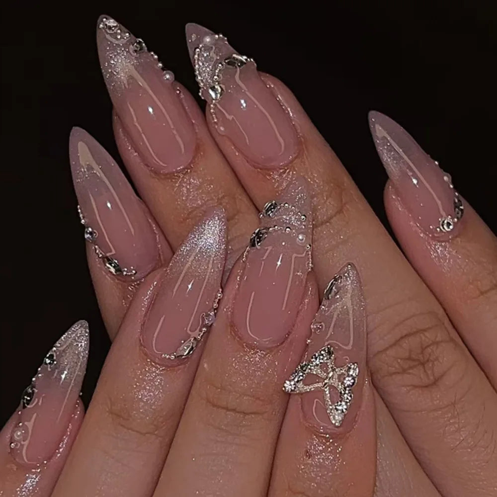 Butterfly Ballet with French Design Wearable False Nails