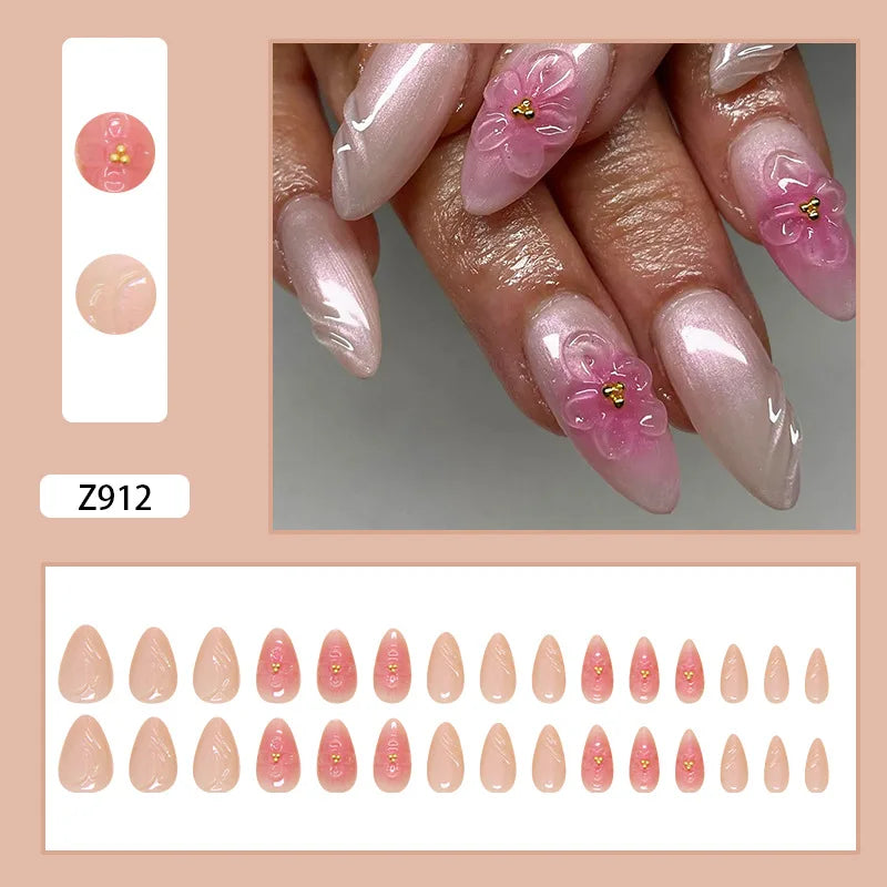 24pcs White Flower Press on Nail Tips