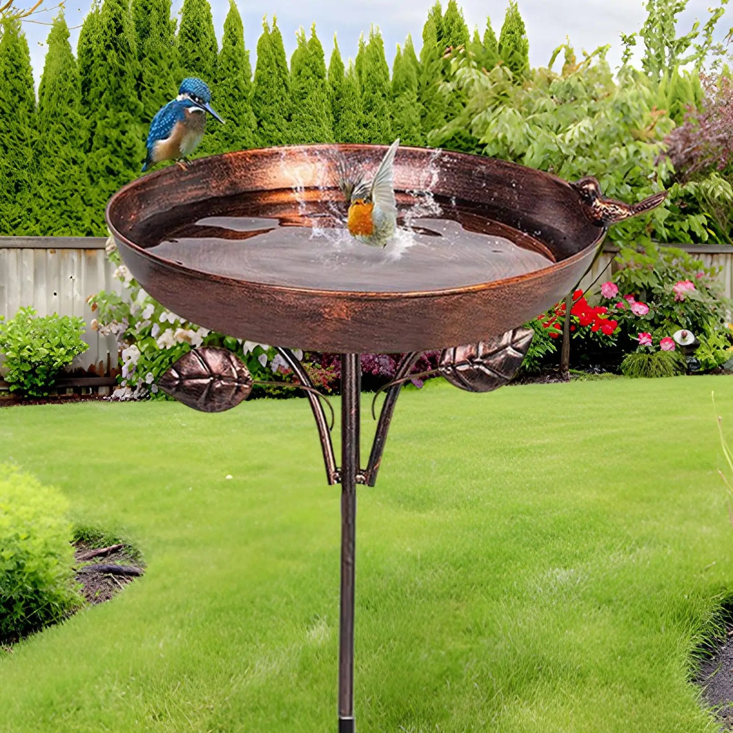 Standing Bird Bath, Bird Bath for Outdoor Garden Metal Bird Basin