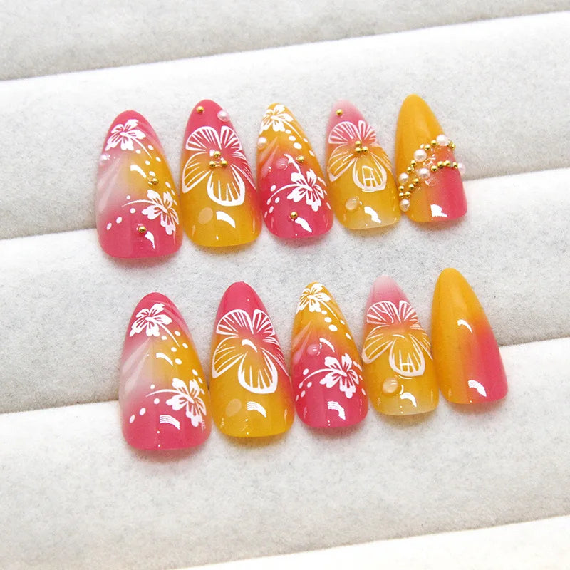 24pcs White Flower Press on Nail Tips