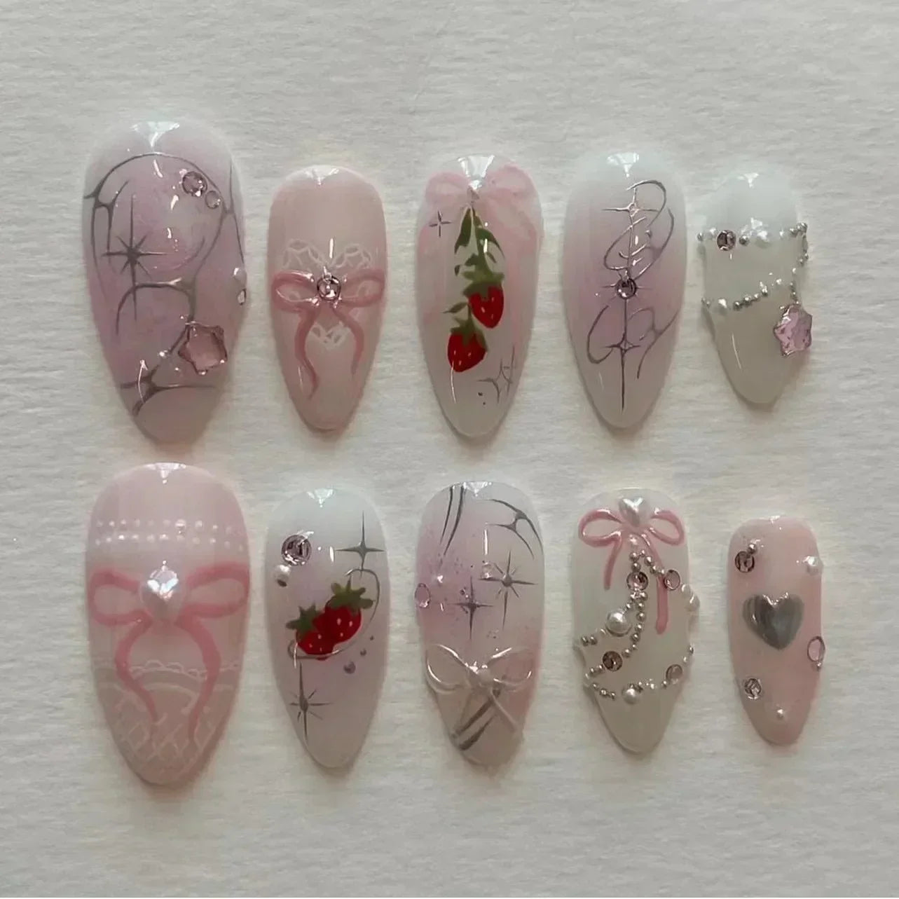 Butterfly Ballet with French Design Wearable False Nails