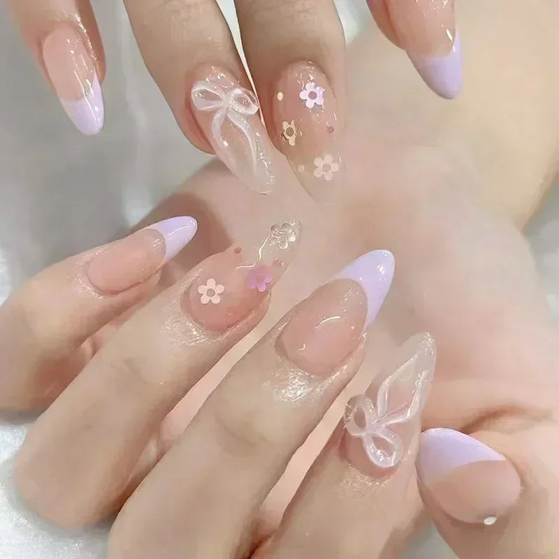 Butterfly Ballet with French Design Wearable False Nails