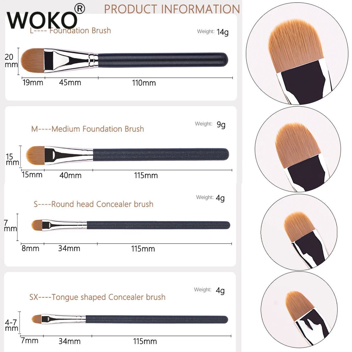 4 Types Sizes Upgraded Ultra-thin Foundation Concealer Makeup Brush