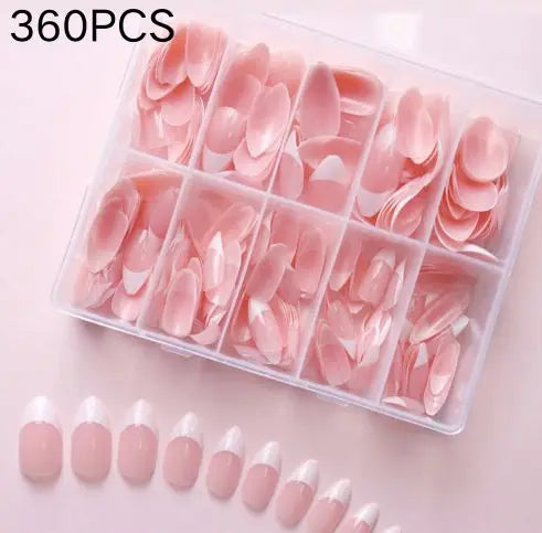 Nude Pink Almond French False Nails White Tip