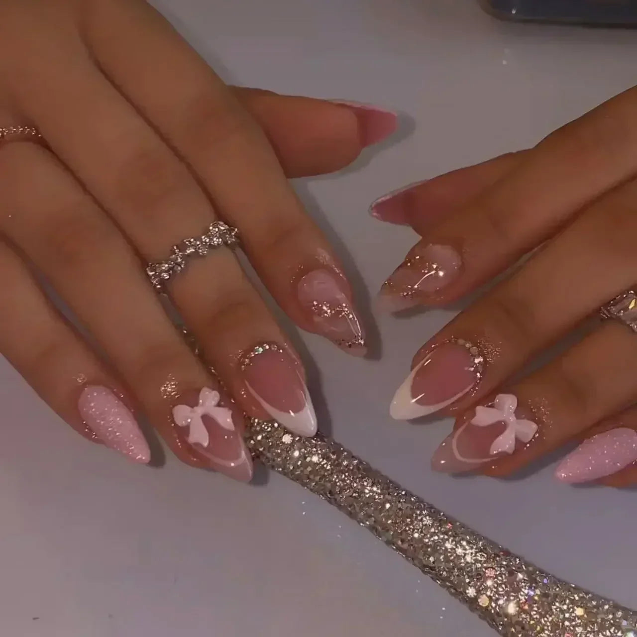 Butterfly Ballet with French Design Wearable False Nails