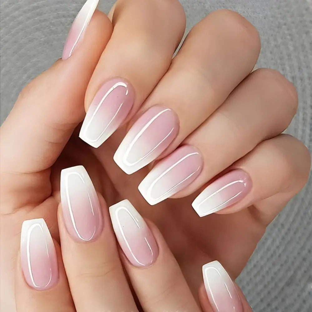 24pcs French Ballerina Waterproof Faux Gradient Nails
