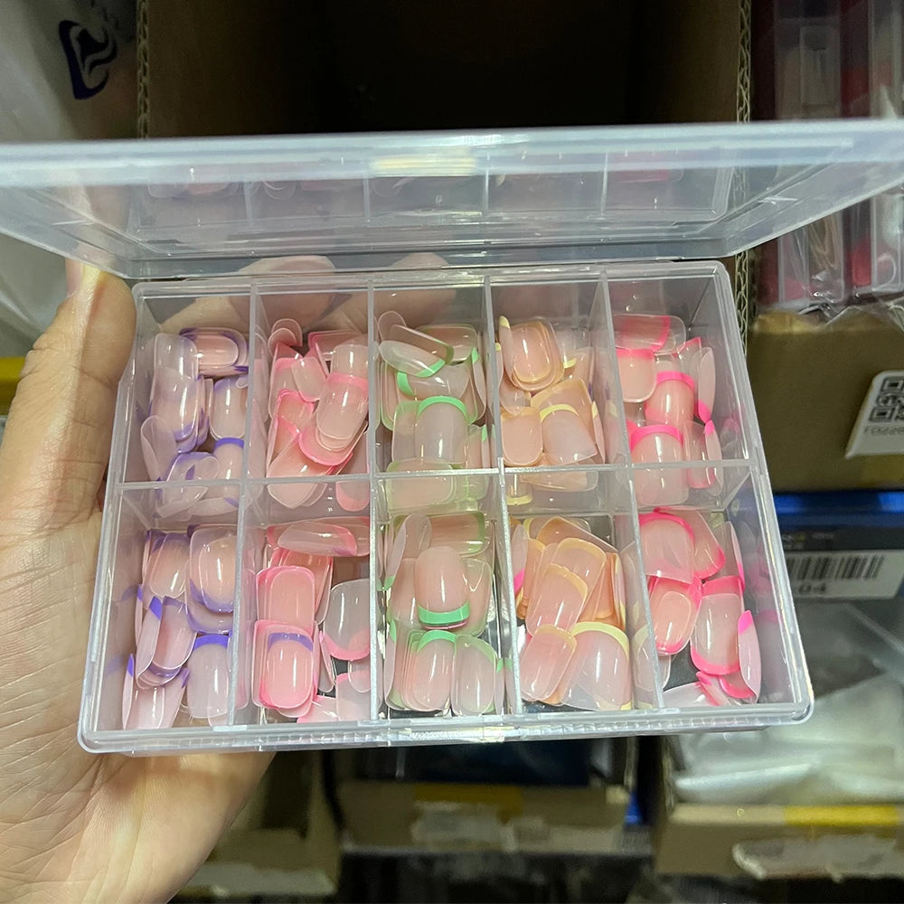 240/120Pcs Colorful French Short Square False Nails
