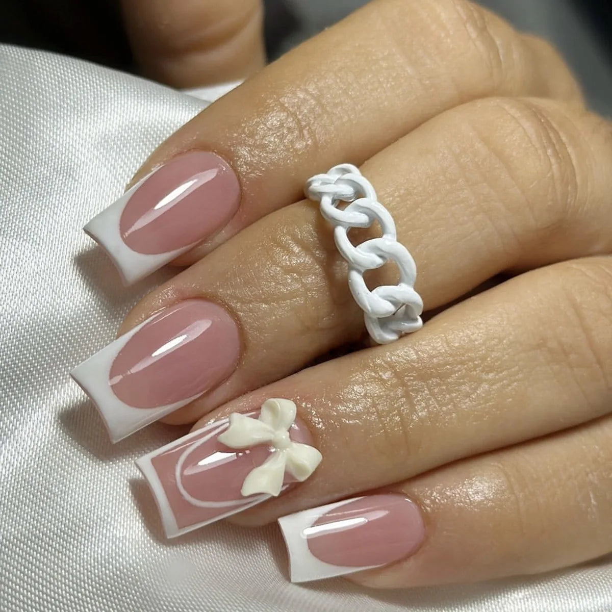 White French Press on Nails