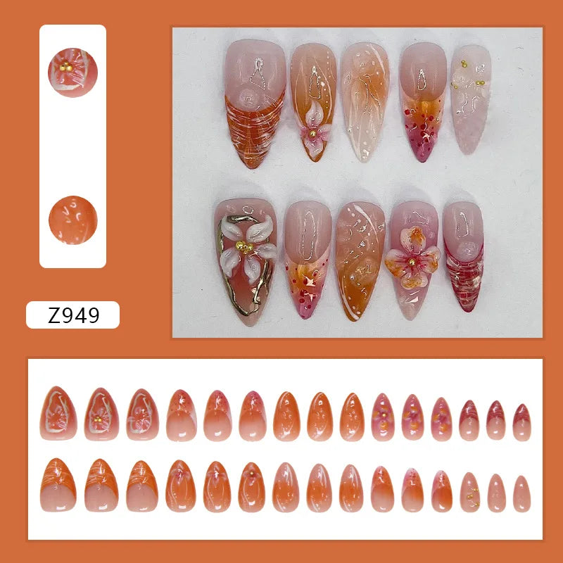 24pcs White Flower Press on Nail Tips