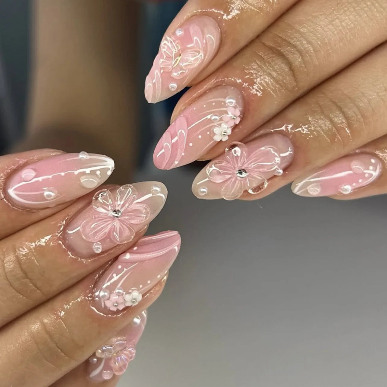 24pcs White Flower Press on Nail Tips
